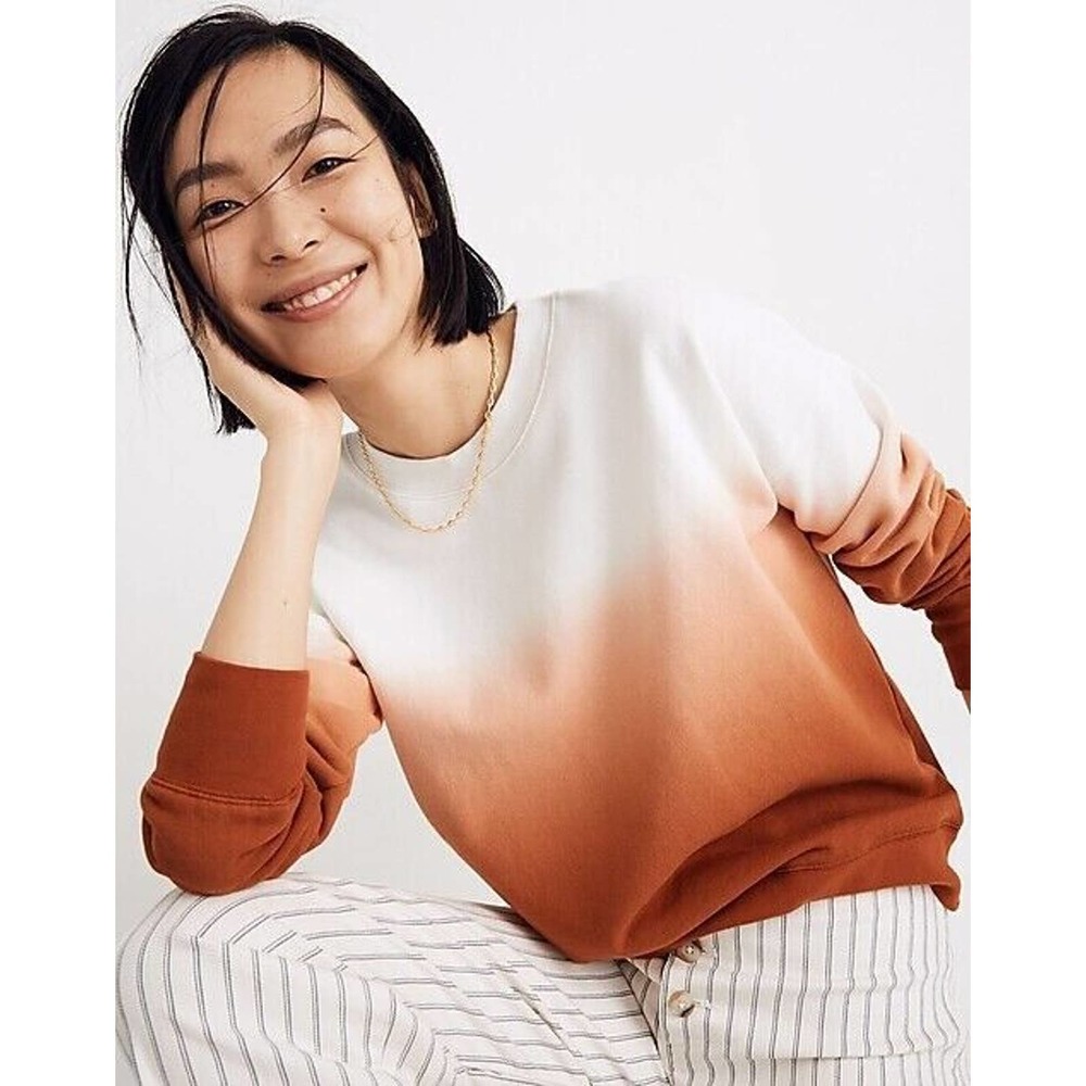 Madewell $88 XS Dip Dye Mainstay Ombre Orange Cotton Lounge Pullover Sweatshirt - Picture 3 of 11